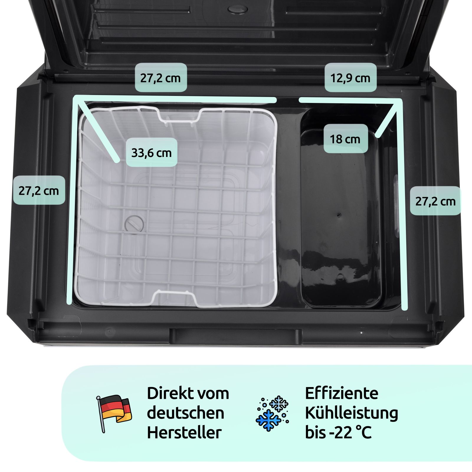 Kompressor-Kühlbox Eco-Line bis -22° C, 12/24 V (30 l) mit Solarpanel