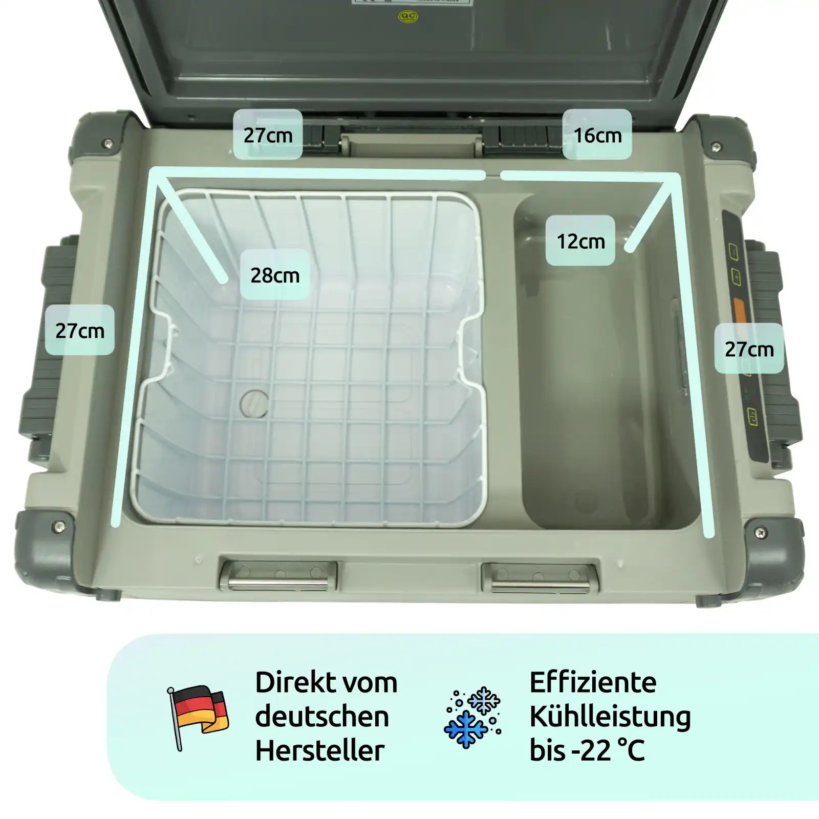 Kompressor-Kühlbox Pro-Line bis -22° C, 12/24 V (28 l)   Solarpanel